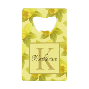 Yellow Daffodils Monogram and Name Credit Card Bottle Opener