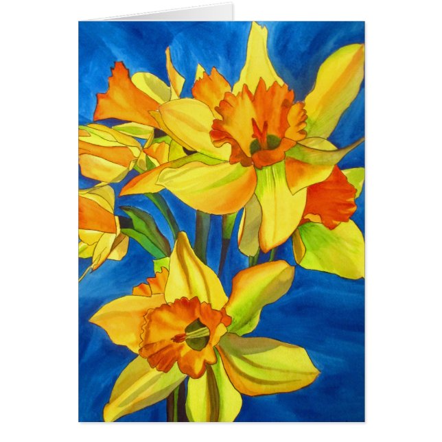 Yellow daffodils narcissus flowers watercolor art (Front)