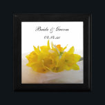 Yellow Daffodils on White Spring Wedding Gift Box<br><div class="desc">The pretty Yellow Daffodils on White Spring Wedding Gift Box can be personalized with the names of the bride and groom and their March, April or May springtime marriage ceremony date. Create a personalized keepsake gift for the newlyweds or a thank you gift for your wedding attendants, bridesmaids and bridal...</div>