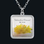 Yellow Daffodils on White Spring Wedding Silver Plated Necklace<br><div class="desc">The elegant Yellow Daffodils on White Spring Wedding Pendant Necklace makes a unique personalized keepsake gift for the bride to be or her bridesmaids. This pretty custom botanical wedding necklace features a floral photograph of a bouquet of yellow daffodil flower blossoms with a white bridal veil inside a sterling silver...</div>