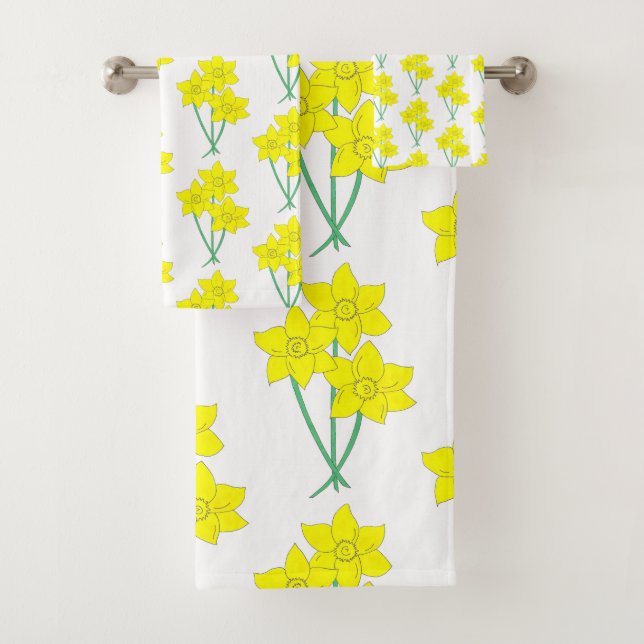 Yellow Daffodils Spring Flowers Bunch Floral Bath Towel Set (Insitu)