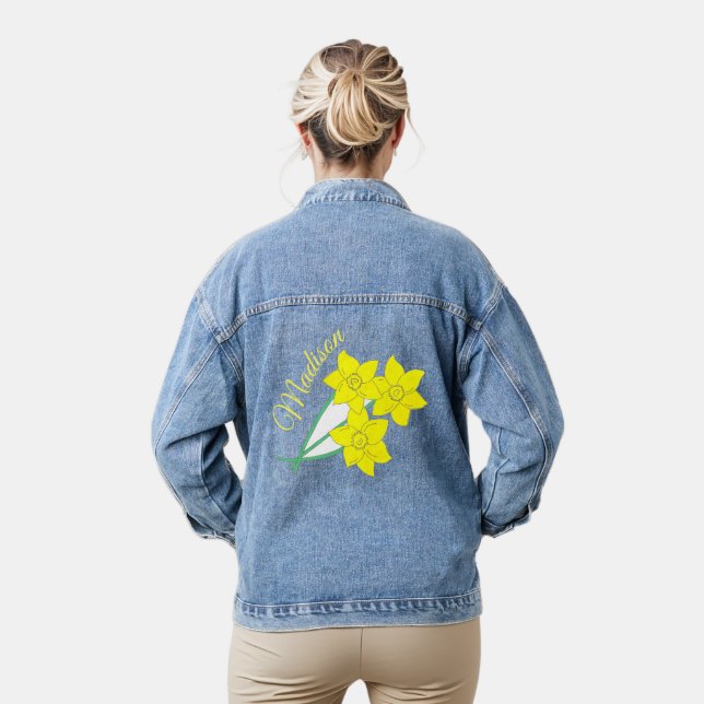 Yellow Daffodils Spring Flowers Bunch Floral Denim Jacket (Model)