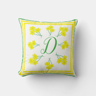 Yellow Daffodils Spring Flowers Bunch Initial Throw Pillow
