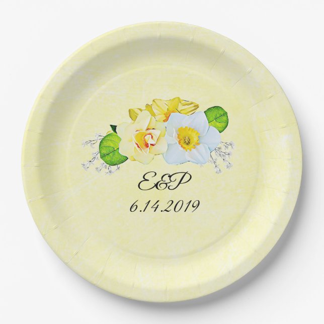 Yellow Daffodils Spring Wedding Personalized Paper Plate (Front)