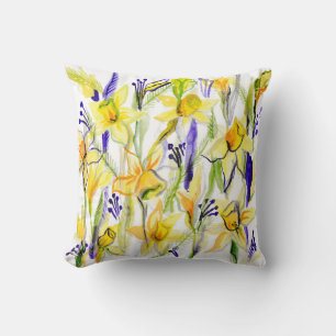 Yellow Daffodils Watercolor Illustration Throw Pillow