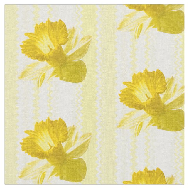 Yellow Daffodils Yellow Stripes Floral Pattern Fabric (Close Up)