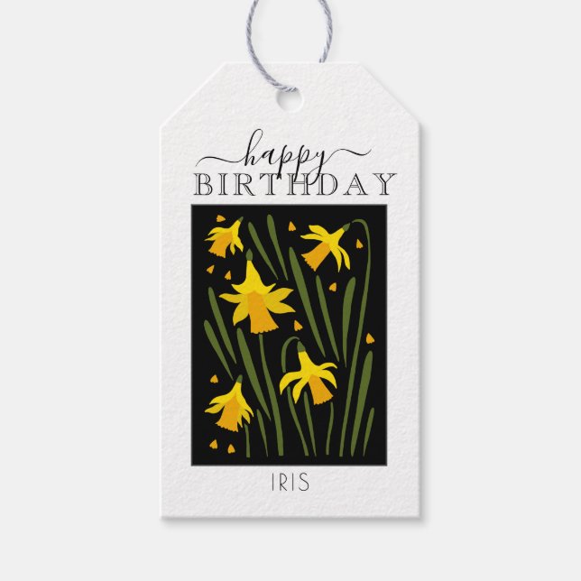 Yellow Dafodil Flowers HAPPY BIRTHDAY Gift Tag (Front)