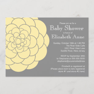 Yellow Dahlia Bloom Floral Neutral  Baby Shower Invitation
