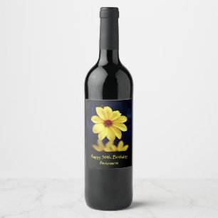 Yellow Dahlia Elegant Flower Fun 50th Birthday Wine Label