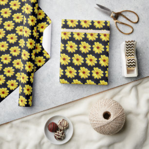 Yellow Dahlia Elegant Flower Repeat Pattern Wrapping Paper