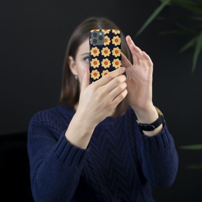 Yellow Dahlia Floral Pattern on Black Case-Mate iPhone Case (In Situ)