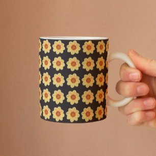Yellow Dahlia Floral Pattern on Black Mug