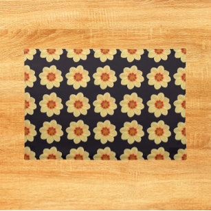 Yellow Dahlia Floral Pattern on Black Placemat