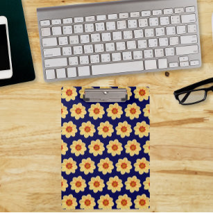 Yellow Dahlia Floral Pattern on Blue Clipboard