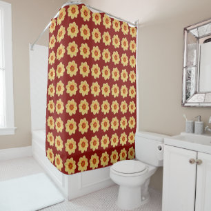 Yellow Dahlia Floral Pattern on Brick Red