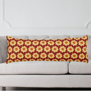 Yellow Dahlia Floral Pattern on Brick Red Body Pillow
