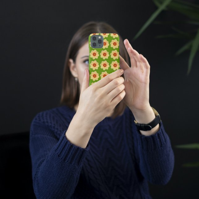 Yellow Dahlia Floral Pattern on Green Case-Mate iPhone Case (In Situ)