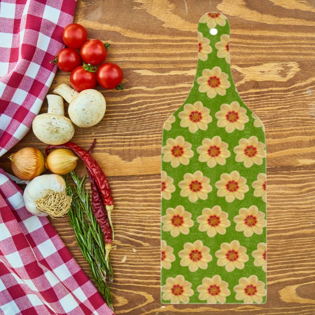 Yellow Dahlia Floral Pattern on Green Cutting Board (In Situ)
