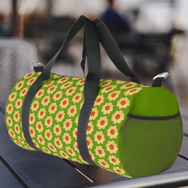Yellow Dahlia Floral Pattern on Green Duffle Bag (Creator Uploaded)