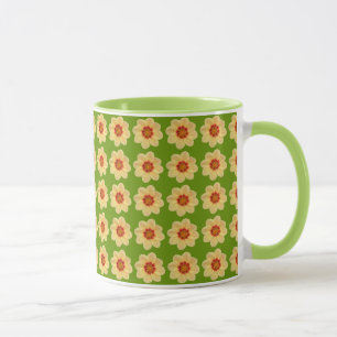 Yellow Dahlia Floral Pattern on Green Mug