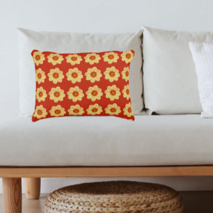 Yellow Dahlia Floral Pattern on Red Accent Pillow