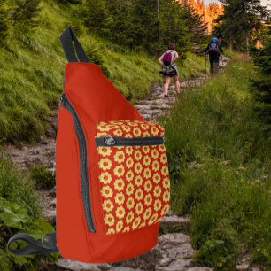 Yellow Dahlia Floral Pattern on Red Sling Bag