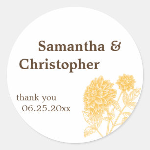 Yellow dahlia flower wedding favour tag seal label