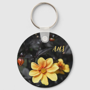 Yellow Dahlia Flowers Wisley Gardens Monogram Keychain