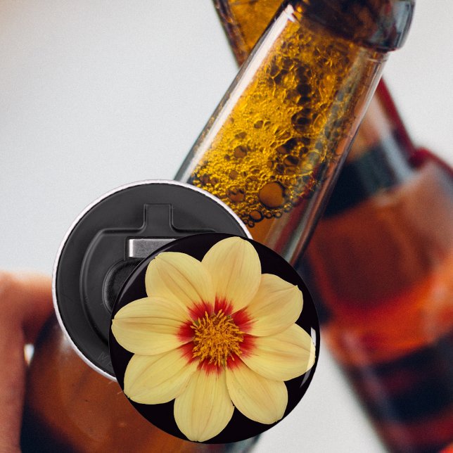 Yellow Dahlia on Black Floral Bottle Opener (In Situ Beer Bottle)