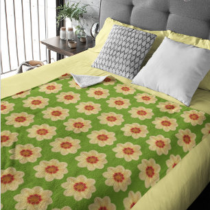 Yellow Dahlia on Green Floral Pattern Sherpa Blanket