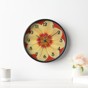 Yellow Dahlia on Red Floral Clock