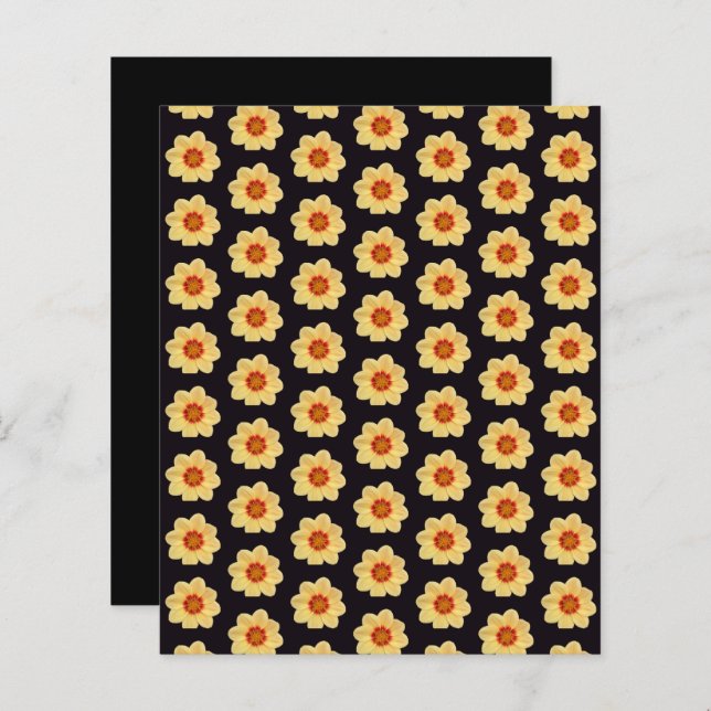 Yellow Dahlia Pattern on Black Scrapbook Paper (Front/Back)