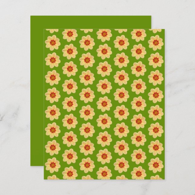 Yellow Dahlia Pattern on Green Scrapbook Paper (Front/Back)