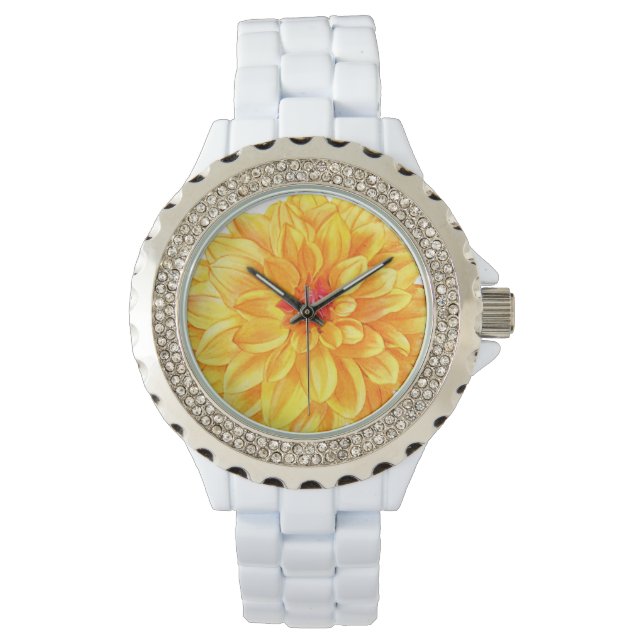 Yellow Dahlia watercolor Watch (Front)