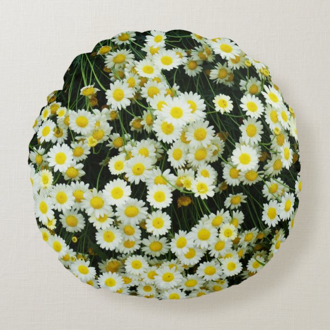 Yellow Dainty Daisy Flower Buttons,  Round Pillow (Front)