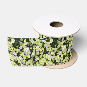 Yellow Dainty Daisy Flower Buttons, Satin Ribbon