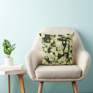 Yellow Dainty Daisy Flower Buttons, Throw Pillow