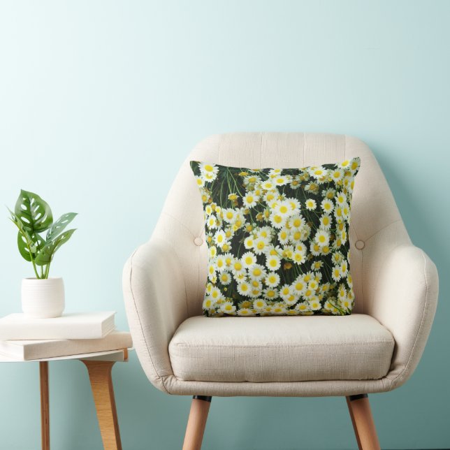 Yellow Dainty Daisy Flower Buttons,  Throw Pillow (Chair)