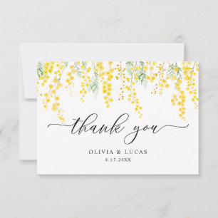 Yellow Dainty Wild Flowers Mimosa Rustic Wedding Thank You Card