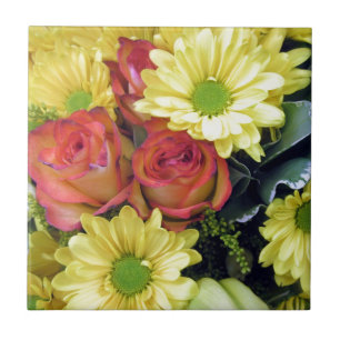 Yellow Daisies and Red Roses Tile