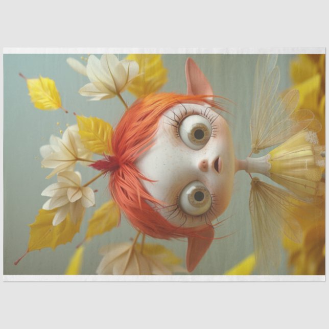 Yellow Daisies Fairy Girl Decoupage  Tissue Paper (Front)