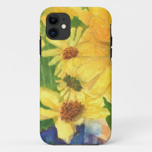 yellow daisies in blue vase iPhone 11 case
