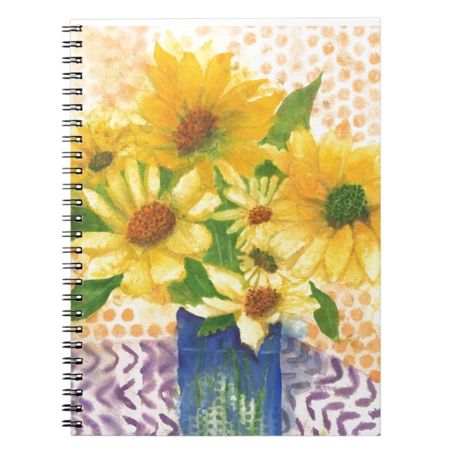 yellow daisies in blue vase notebook (Front)