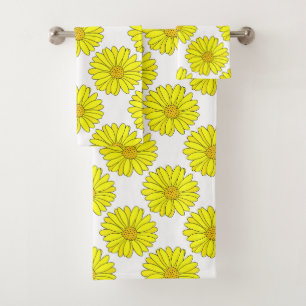 Yellow Daisies Pattern Bath Towel Set
