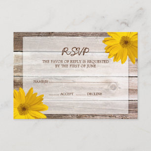 Yellow Daisy Barn Wood Wedding RSVP Response Card