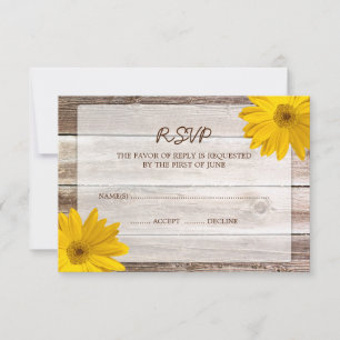 Yellow Daisy Barn Wood Wedding RSVP Response Card