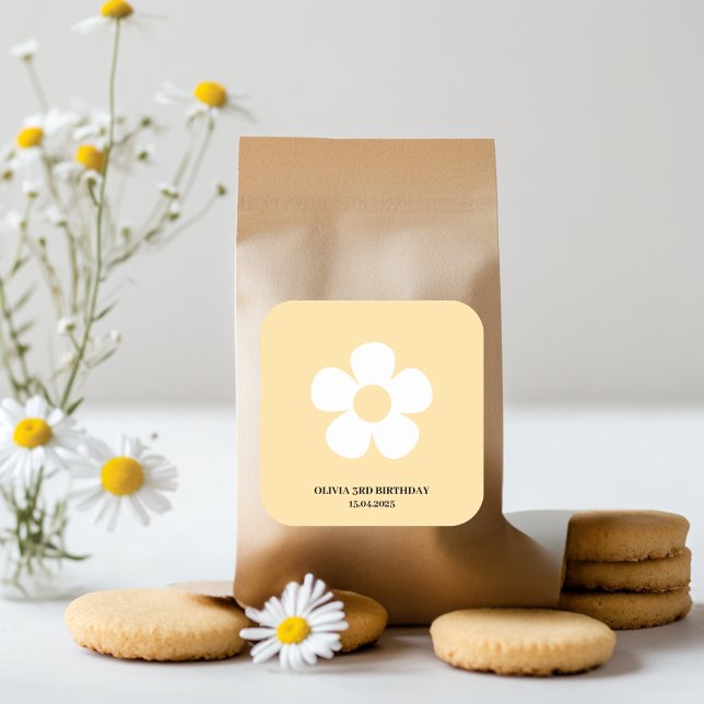 Yellow Daisy Birthday | Elegant Floral Party Square Sticker (Creator Uploaded)