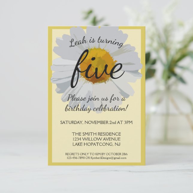 Yellow Daisy Birthday Invitation (Standing Front)