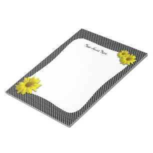 Yellow Daisy Black and White Polka Dots Notepad