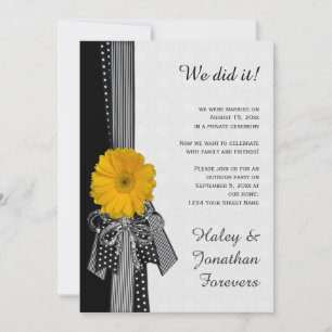 Yellow Daisy Black White Damask Reception Only Invitation